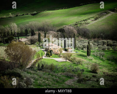 Vista panoramica su paesaggi dalle pareti di Montepulciano, Tuascany Italia Foto Stock