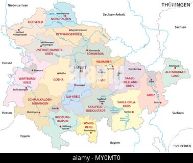 Turingia politica e amministrativa di mappa vettoriale Illustrazione Vettoriale