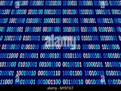 Binario di sfondo blu e numeri bianchi su sfondo blu. Foto Stock