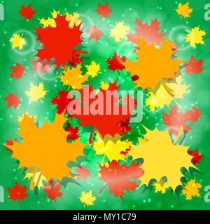 1 settembre. Giorno della conoscenza in Russia. Concetto di vacanza. Foglie di acero, sfondo verde. Design luminoso per poster e insegne Illustrazione Vettoriale