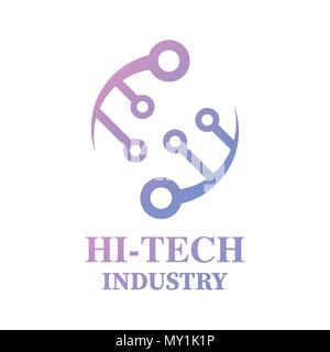 Logo hi-tech. Logo della tecnologia, computer e dati relativi business, hi-tech e innovative. Appartamento di design di stile Illustrazione Vettoriale