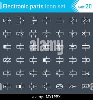 Elettrici ed Elettronici di icone, schema elettrico i simboli. I relè e gli elettromagneti. Illustrazione Vettoriale