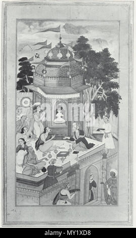 . Inglese: Sa'di e l'idolo di Somnath, India, c.1604 Fonte: Arti del libro islamico: la collezione del principe Sadruddin Aga Khan, da Anthony Welch e Stuart Cary Welch (Ithaca : Cornell University Press per l'Asia Society, 1982), p. 194; scansione per FWP, Sett. 2001 "l'Bustan (giardino) e Gulistan (Giardino delle Rose) del tredicesimo secolo poeta iraniano Sa'di erano tra i più diffusi e spesso i libri illustrati nel mondo islamico, in particolare in India Mughal, dove sontuosa copie sono state fatte per entrambi Akbar e Jahangir....Dharm Das illustra uno dei più celebri storie in t Foto Stock