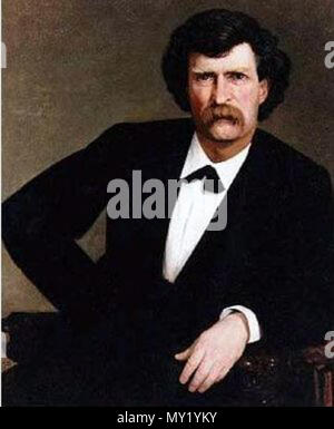 . Millet 1877 ritratto di autore Samuel L. Clemens (Mark Twain). Clara Clemens Gabrilowitsch donato il ritratto all'Annibale, Missouri Free Public Library. 1877. Francesco Davis Millet aka Frank miglio (1846-1912) 472 Samuel L Clemens (Mark Twain), da Frank miglio, 1877 Foto Stock