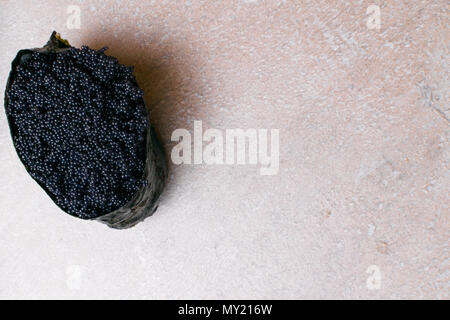 Tobiko nero flying fish roe Gunkan Maki Sushi con il cetriolo. Isolate su grigio. Japan food Foto Stock