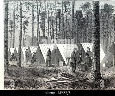 . Inglese: General Sherman sede durante il mese di marzo a mare. 1864. Harper's settimanale. Français : Le quartier général de Sherman lors de la marche vers la mer. Il rotocalco de 1864, parue dans le Harper's settimanale. 1864. Sconosciuto 485 Sherman-MARZO-mare-sede Foto Stock