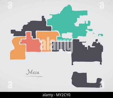 Mesa Arizona mappa con i quartieri e di moderne forme rotonde Illustrazione Vettoriale