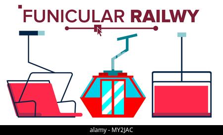 Vettore funicolare. Ferrovia di montagna. Cavo sci auto. Isolato illustrazione piatta Illustrazione Vettoriale