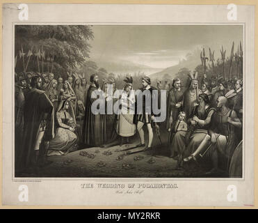 . Inglese: Titolo: Le nozze di Pocahontas con John Rolfe / Geo Spohni. Data di creazione/Pubblicato: Philadelphia : pubblicato da Giuseppe Hoover, 719 Sansone San, c1867. Media: 1 stampa : litografia. Sommario: stampa mostra grande raduno dei nativi e inglesi per la cerimonia di nozze tra Pocahontas e John Rolfe. Numero di riproduzione: LC-DIG-PGA-03343 (file digitali originali da stampare) LC-USZ62-5258 (b&w copia film neg.) Diritti Advisory: No restrizioni note di pubblicazione. Chiamare il numero: PGA - Sponhi--Nozze di Pocahontas ... (D) dimensioni [P&P] Repository: la Biblioteca del Congresso di stampe e fotografie Foto Stock