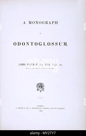 . Pagina del titolo di James Bateman: Una monografia di Odontoglossum . 1874. Le descrizioni di James Bateman (1811-1897) lastre di Walter Hood Fitch 530 pagina titolo-Bateman - Una monografia di Odontoglossum Foto Stock