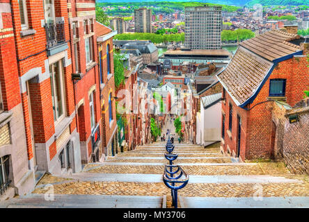 Montagne de Bueren, un 374-passo scalinata di Liegi, Belgio Foto Stock