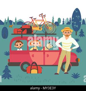 Buon viaggio con la famiglia. Illustrazione Vettoriale