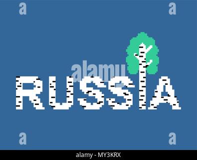 La Russia Pixel art. Lettere e betulla. Nazionale albero russo. Illustrazione Vettoriale Illustrazione Vettoriale