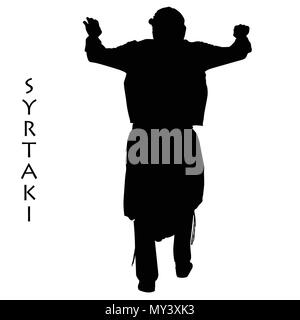 Greco silhouette ballerino eseguire il syrtaki su sfondo bianco, illustrazione vettoriale Illustrazione Vettoriale