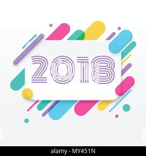 2018 Felice Anno Nuovo biglietto di auguri con colorate astratte forme arrotondate linee in diagonale il ritmo. Per il biglietto di auguri, poster, brochure o modello flyer Illustrazione Vettoriale