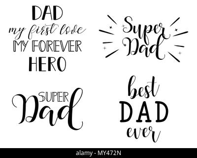 Super papà set. La festa del papà scritte a mano per biglietti di auguri, poster. t-shirt e altri, illustrazione vettoriale. Illustrazione Vettoriale