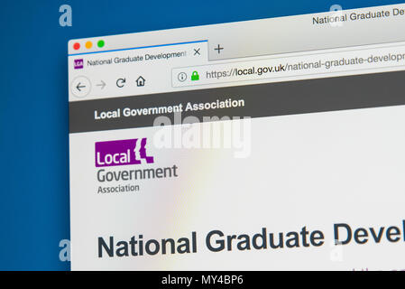 LONDON, Regno Unito - 29 Maggio 2018: la homepage del sito web ufficiale per il governo locale Association - Organizzazione che comprende compet locale Foto Stock