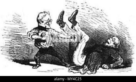 . Français : Caricatura de Thiers combattant Proudhon, par Cham. 1850. Cham (Amédée de Noé) 526 Thiers contre Proudhon par Cham Foto Stock