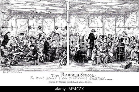 . Inglese: Cruikshank rappresenta un ragged scuola presso la collina di Zafferano delle baraccopoli di Londra che Charles Dickens visitato a nome del filantropo Angela Burdett Coutts nel 1843. Questa visita di forma senza dubbio la sua concezione di ignoranza e vogliono - e l importanza dell educazione elementare come antidoto contro la povertà - in un canto di Natale). (Philip V. Allingham) . 28 agosto 2009, 13:54:01. Georges Cruikshank 522 La scuola sfilacciato in West Street, fine Chick Lane, Smithfield, da gole Cruikshank Foto Stock