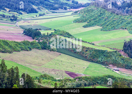 Tipico terreno collinare vicino al lago delle Sete Cidades sull isola Sao Miguel delle Azzorre (Açores), Portogallo Foto Stock