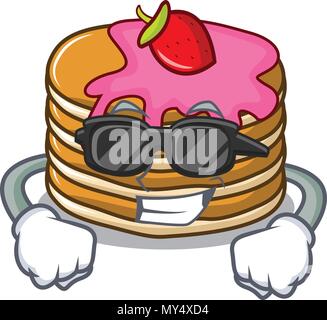 Super Cool pancake con carattere di fragola cartoon Illustrazione Vettoriale