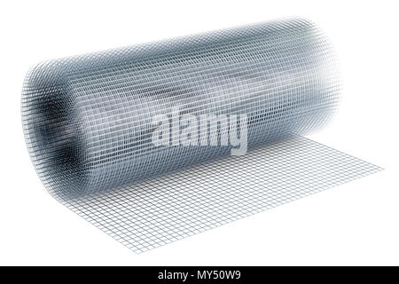 Di maglia di fili metallici saldati closeup rotolo, rendering 3D isolati su sfondo bianco Foto Stock