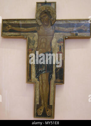 . Italiano: crocifisso con pentimento di Pietro . 1230-1240 ; 2009-04-25 12:11:00. sailko 337 Maestro della croce 434 degli Uffizi, crocifisso con pentimento di Pietro, 1230-1240 Foto Stock