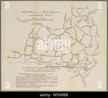 Wandelkaart van de Duinen Schoorlse 1915. Wandelkaart van de Staatsontginning in de Duinen Schoorlsche, linksonder met een beschrijving van vier wandelroutes. Vervaardiger: Onbekend Catalogusnummer: PR 1004188 Foto Stock