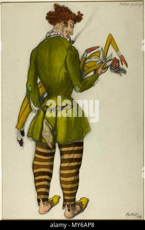 . Léon Bakst Russo, 1868-1924 Costume Design per l'uomo in una giacca verde, per il Balletto Boutique Fantasque 1918 acquerello e grafite su avorio carta vergata, stabilite sul cartone grigio 450 x 294 mm Sidney A. Kent fondo, 1920.2529 . 1919. bakst 308 La boutique fantastique di L. Bakst 04 Foto Stock