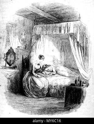 . Inglese: infermiere e paziente (Phiz Hablot K. Browne) 1853 attacco 5 x 4 pollici su una pagina di 8 7/16 x 5 pollici rivolta p. 309 (c. 30, "Ester la narrazione dell') di Dickens's Bleak House . 6 febbraio 2012, 15:16:45. Hablot Knight Browne (Phiz) 393 infermiere e paziente Foto Stock