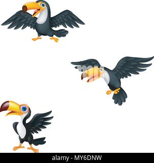 Cartoon toucan insieme di raccolta Illustrazione Vettoriale