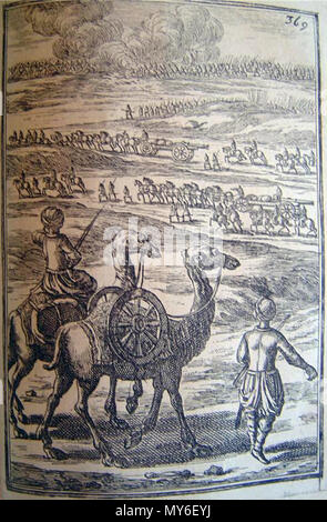 . Inglese: da Alain Manesson Mallet il trattato sull'arte della guerra [1671-72], seconda edizione, Parigi, 1684-85; *frontespizio*; *cannoni essendo caricati*; *cannoni miranti a navi*; *fucile sparando*; * una scena di battaglia*; *Turkish janissaries* . Il 16 giugno 2012. Mallet 340 Mallet1684e Foto Stock