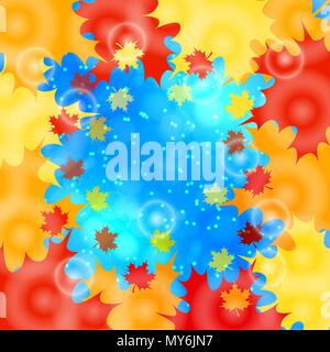 1 settembre. Giorno della conoscenza in Russia. Concetto di vacanza. Telaio di foglie di acero, sullo sfondo del cielo di sbavature. Design luminoso per poster e insegne Illustrazione Vettoriale