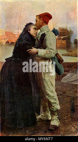 . Italiano: L'addio del bersagliere alla madre , olio su tela, di Vincenzo Montefusco (1852-1912). Immagine tratta dal libro: Ferraris M. e Ruynat A., fanciullezza, Fanciullezza...: letture per la nuova scuola italiana, classe quarta elementare , Firenze, Bemporad, 1925, 264 pagg. 15 settembre 2005, 09:51:13. L'addio del bersagliere alla madre , olio su tela, di Vincenzo Montefusco (1852-1912) 307 L'addio del bersagliere alla madre Foto Stock