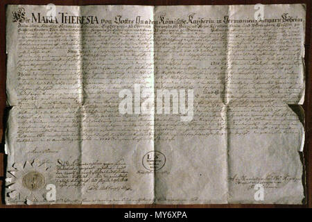 . Slovenščina: Ustanovna listina Gimnazije Novo mesto, ki jo je leta 1746 izdala cesarica Marija Tereza. 18 febbraio 2014, 20:15:56. Maria Teresa 542 Ustanovna listina Gimnazije novo mesto Foto Stock