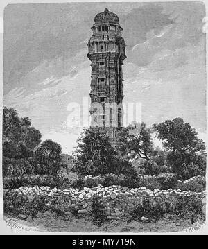 . Inglese: Chittorgarh Fort - Torre di Vittoria . (Sconosciuto). Proprietà predefinita del governo dell India. 551 Vijaya Stambha - Chittorgarh Foto Stock