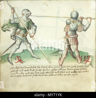 . Inglese: Dal Kunsthistorisches Museum Ms. KK5013, intitolato Gladiatoria dopo l'iscrizione all'inizio della libreria Iagellonica la sig.ra germe.Quart.16 (una copia diversa del manoscritto). 12 settembre 2005, 00:28:26. Anonimo 374 Ms. KK5013 01v Foto Stock