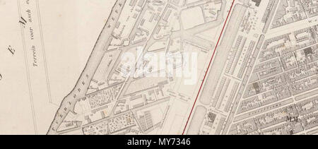 . Nederlands: Dettaglio van de stadsplattegrond van Arend Jan van der Stok uit 1881, met daarop een deel van de Zaagmolenbuurt, waarop de contouren van de latere Frederik Hendrikbuurt reeds zichtbaar zijn. 1 novembre 2014, 13:27:30. Arend Jan van der Stok Suor (1817-1887) 138 Dettaglio van de kaart van AJ van der Stok 1881 Foto Stock