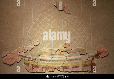 191 frammento di affresco nel terzo stile pompeiano con omphalos, dall'Oppidum di Ruscino a Perpignan, Impero di colore. Da Pompei a sud della Gallia, Musée Saint-Raymond Toulouse (16086641537) Foto Stock