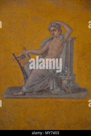 191 frammento di affresco raffigurante Apollo, dalla casa di Julia Felix a Pompei, 62-79 D.C. Impero di colore. Da Pompei a sud della Gallia, Musée Saint-Raymond Toulouse (15660025053) Foto Stock
