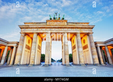 Brandeburgo a Berlino, capitale della Germania Foto Stock