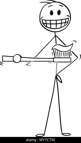 Cartoon di uomo con uno spazzolino da denti con dentifricio Illustrazione Vettoriale