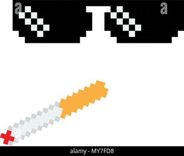 Bicchieri di pixel icona vettore di Pixel Art boss o occhiali di gangster di Thug Life Meme e fumo. Illustrate il vettore. Illustrazione Vettoriale