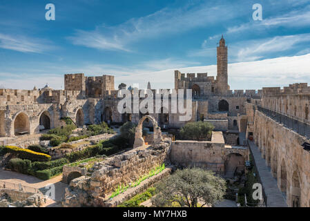 La torre di David nella città vecchia di Gerusalemme, Israele. Foto Stock