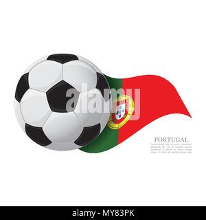Il Portogallo sventola bandiera con un pallone da calcio. Squadra di calcio il concetto di supporto Illustrazione Vettoriale