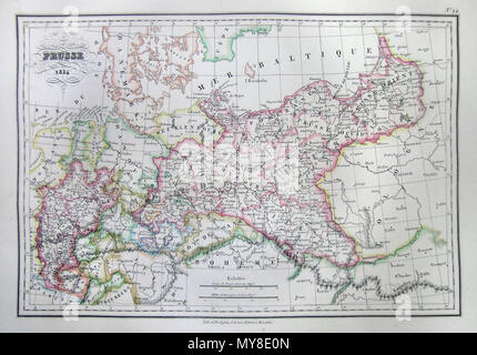 . Prusse 1834. Inglese: questa è una bella 1834 colorate a mano mappa del nord della Germania o della Prussia. Include parti di Danimarca e nella regione del Reno. Tutto il testo è in francese. . 1834 6 1837 Malte-Brun mappa della Germania del Nord o la Prussia - Geographicus - GermanyPrussia-mb-1837 Foto Stock