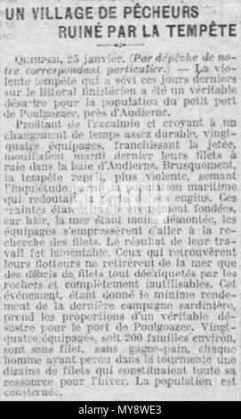 . Français : articolo publié le 26 janvier 1913 dans le journal Le Journal à propos de la tempête qui ruina des Pêcheurs du Port de Poulgoazec . Il 26 gennaio 2013. Anonyme (26 janvier 1913) 435 Poulgoazec 1913 Foto Stock