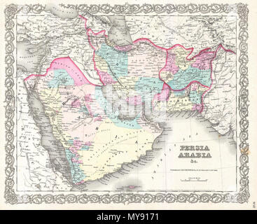 . La Persia, Arabia & Co. Inglese: un bel 1855 prima edizione esempio di Colton la mappa di Persia, Arabia e l'Afghanistan. Copre dal Mediterraneo a est di India e sud per includere tutti i di Arabia all ingresso del Mar Rosso. Include le parti adiacenti di Egitto, Abissinia, Turchia, India e Turkestan. In questa prima edizione della mappa in Afghanistan è diviso in Afghanistan e Beloochistan. Edizioni successive unite le province e drop Cabool come nome alternativo per l'Afghanistan. Su tutta la mappa, Colton identifica varie città, fortezze, fiumi, oasi del deserto e un assortimento di un Foto Stock