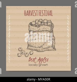 Vintage harvest festival etichetta con sacco di apple. Illustrazione Vettoriale