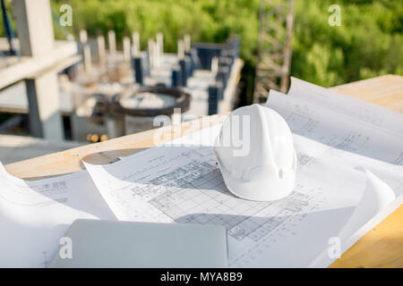 Spazio di lavoro presso il sito in costruzione Foto Stock